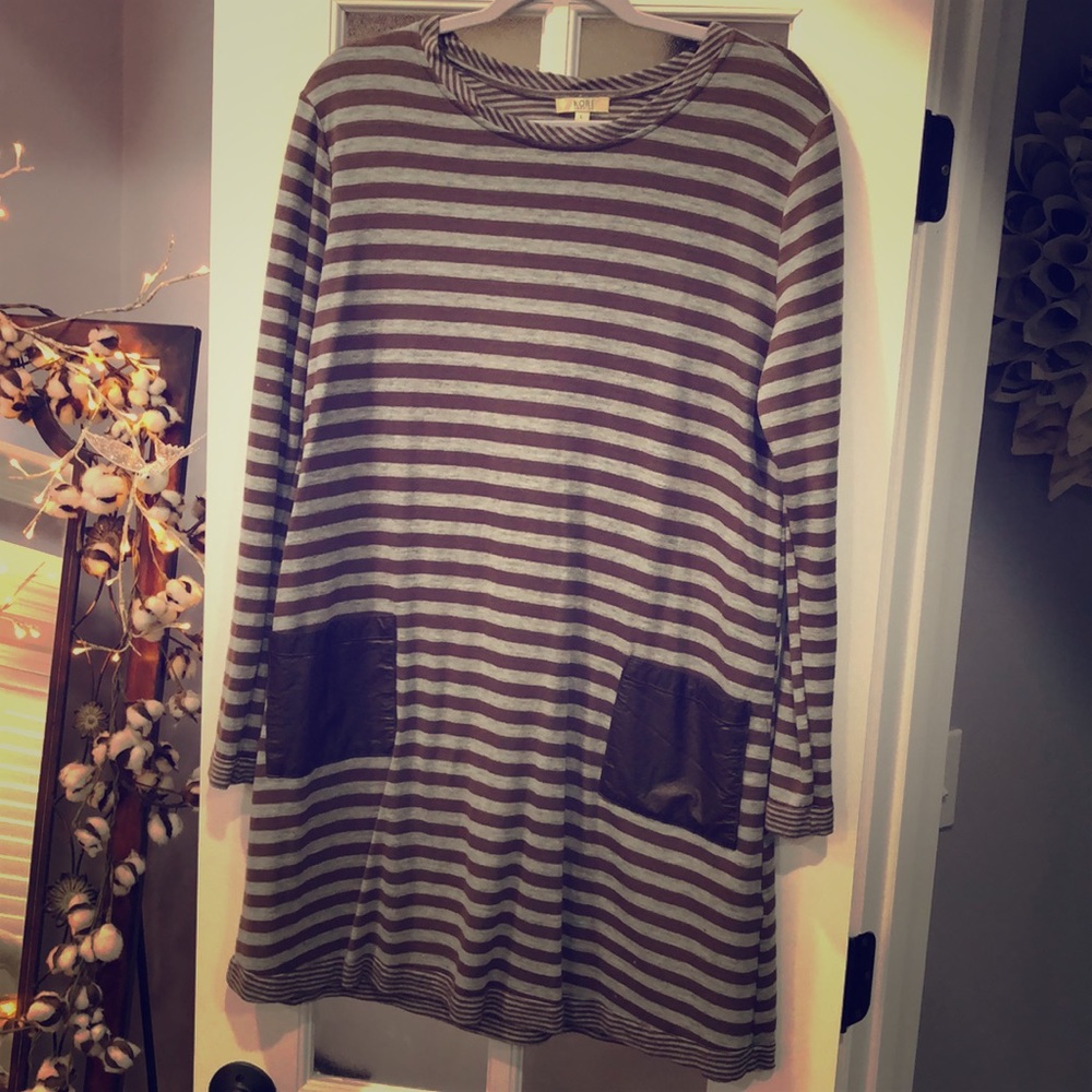 Brown and grey striped dress
